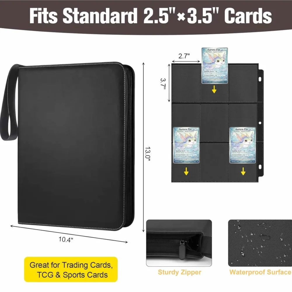 pokemon card binder holder Vaupan 400 Carrying Card Binder Holder for Pokemon Cards, Trading Cards Collector Album Holder Storage Book Folder, Baseball Card Sleeves with 50