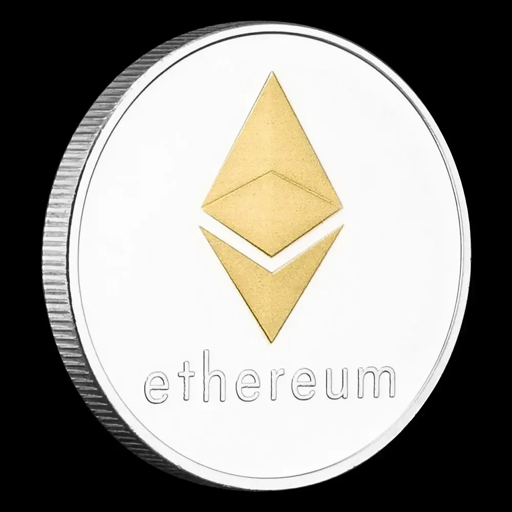 Ethereum Commemorative Bagde Silvery Plated Challenge Coin ETH Physical Cryptocurrency Crypto Souvenir Coins