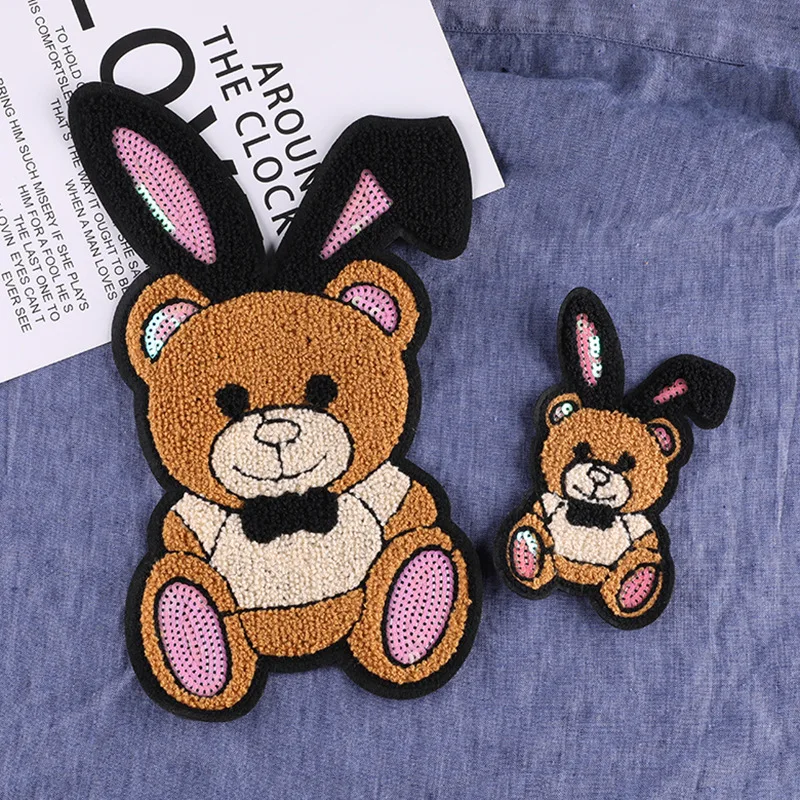 1 Pcs Chenille Patches Cute Big Bear Badge Big Plush Patch Clothing Accessories DIY Clothing Jacket Hand Sewing Decorative