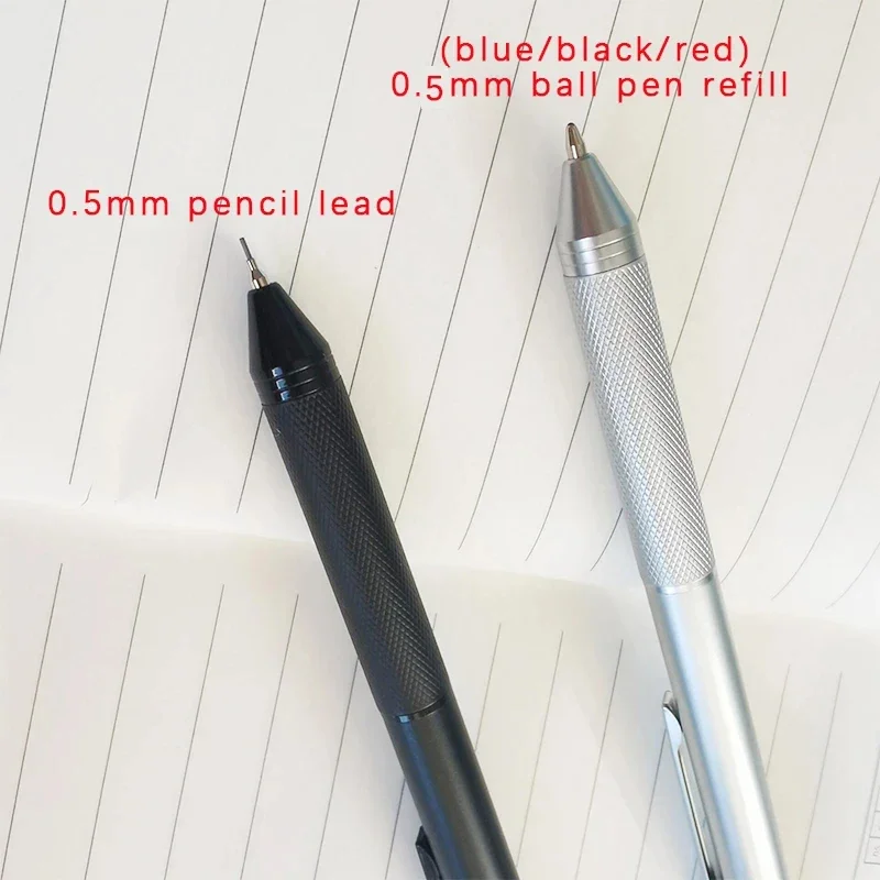 High Grade Metal Multicolor Ballpoint Pen 4 In 1 Ball Pen 0.7mm Black Blue Red Refills and Pencil Lead Offfice School Writing