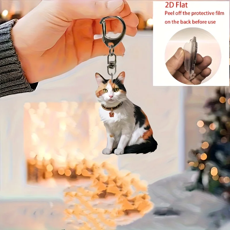 2D Calico Cat Keychain Delightful Acrylic Pendant Ideal for Use As a Charm for Car Mirrors Little Surprise For Friends Family