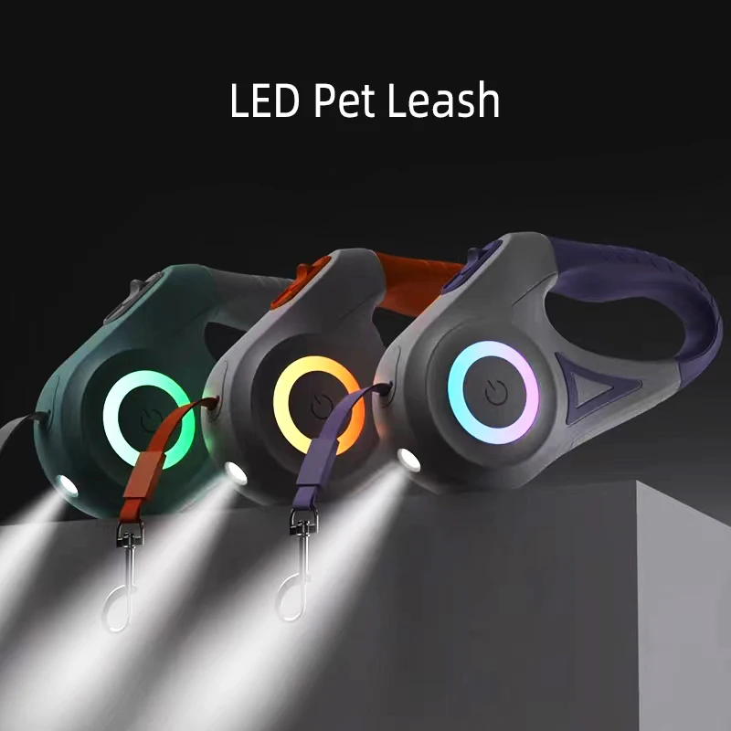 

LED pet leash 3M 5M rope length, one-button retraction, with night light, cool travel. Suitable for cats and dogs. Pet supplies