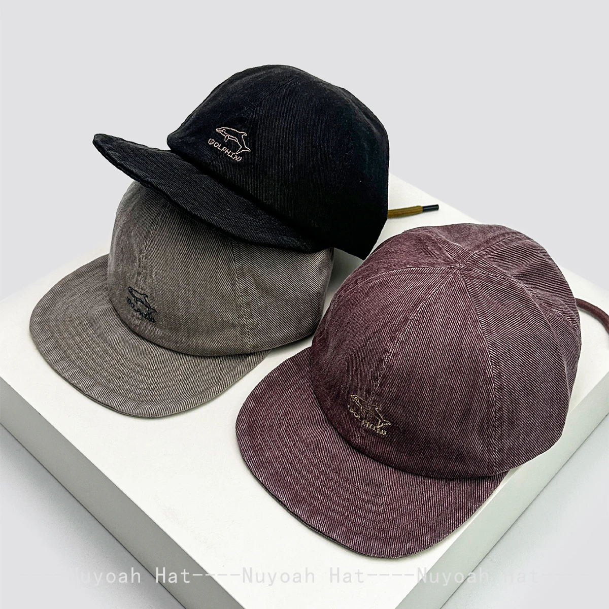 

New Men Women Niche Flat Eave Embroidered Dolphin Baseball Hats Sunshade Retro Versatile Drawstring Peaked Caps Fashion Casual