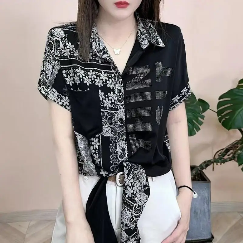 Sommer Frau Kleidung Kurzarm Shirt Lose Beiläufige Elegante Mode Europäischen Stil Chiffon Tops Dünne Farbe Kollision