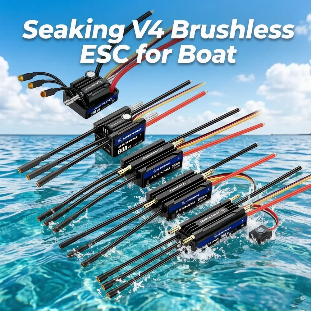 RoRuSHOBBYWING Seaking Brushless ESC Boat Sensorless ESC 30A 60A 90A 120A 160A V4 Series IP67 Waterpoof Built-in BEC For RC Boat