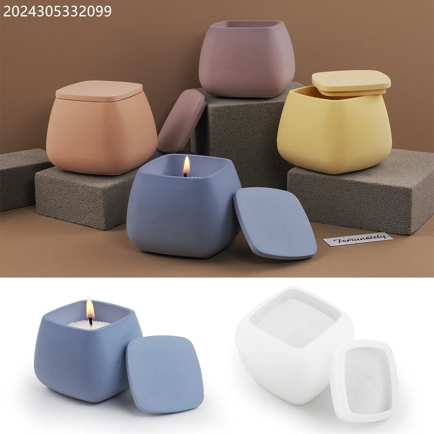 DIY Epoxy Cement Plaster Silicone Mold Square Candle Cup Box With Lid Large Storage Jar Mirror Silicone Mould For Resin