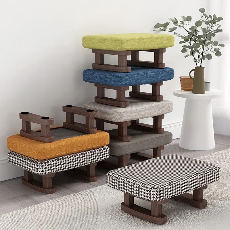 Colorful Small Wooden Stool with Non-Slip Pad Footrest Seat Square Household Living Room Hallway Sofa Tea Stools