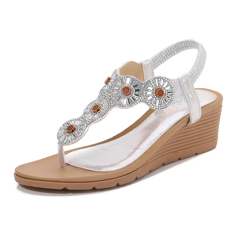 Summer 2024 Women Wedge Gladiator Sandals Flip Flop Shoes Women Bohemia Crystal Casual Beach Sandals 36-42 Women Shoes