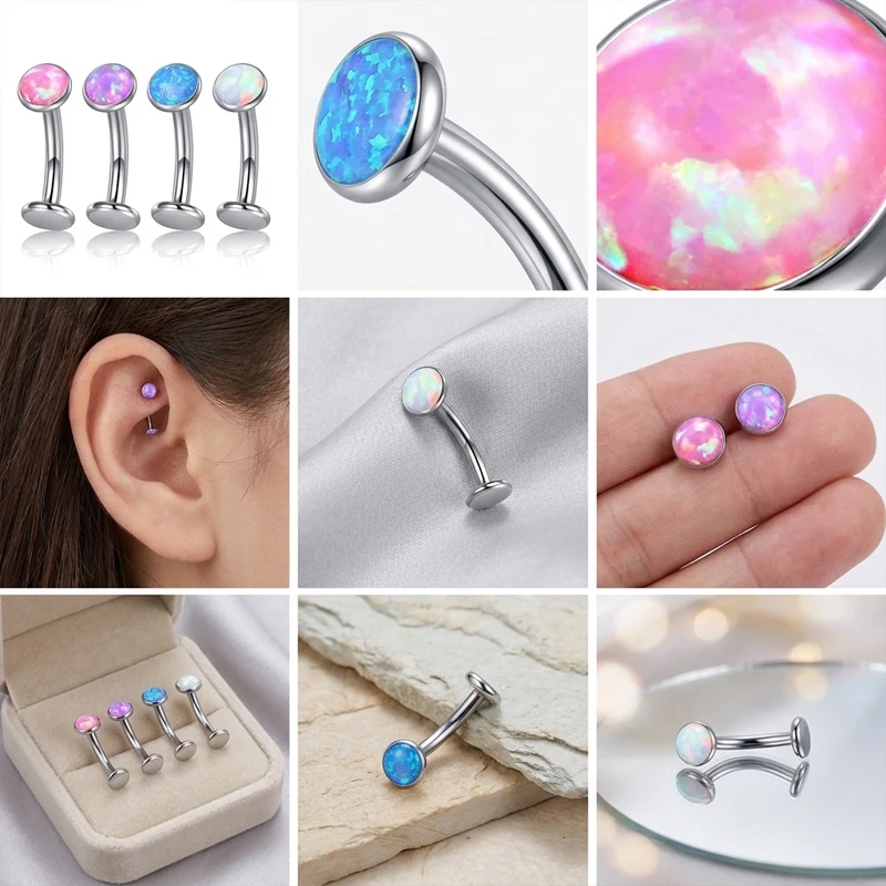 Women's ASTM F136 Titanium Belly Button Ring with Opal