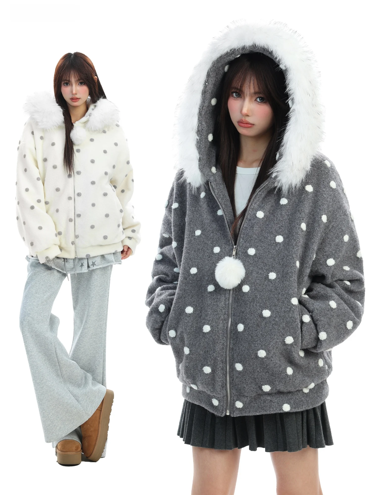 

Утепленная женская зимняя куртка из американского хлопка с капюшоном, в горошек, с воротником из искусственного меха, теплая, хлопковая