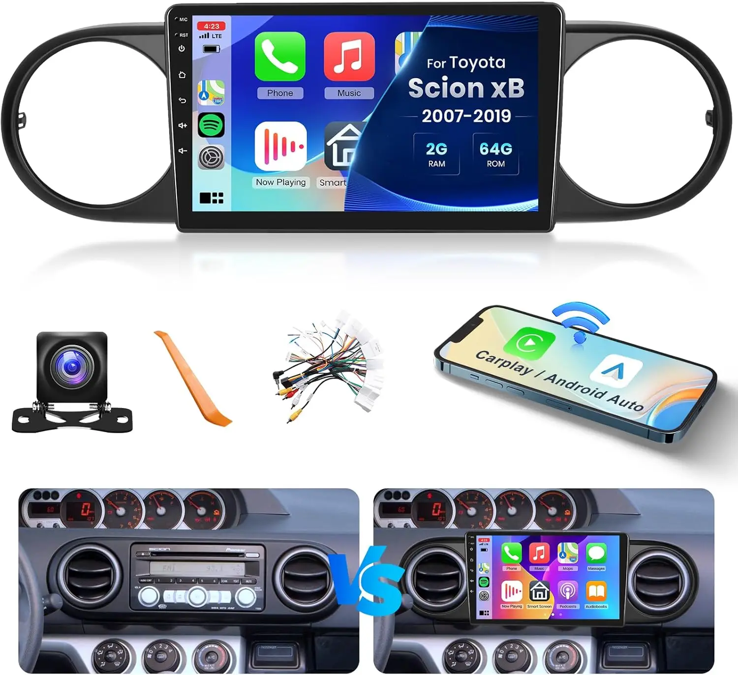 9Inch Wireless Car-play Android-auto Compatible for Scion XB 2008-2015 Head Unit Radio