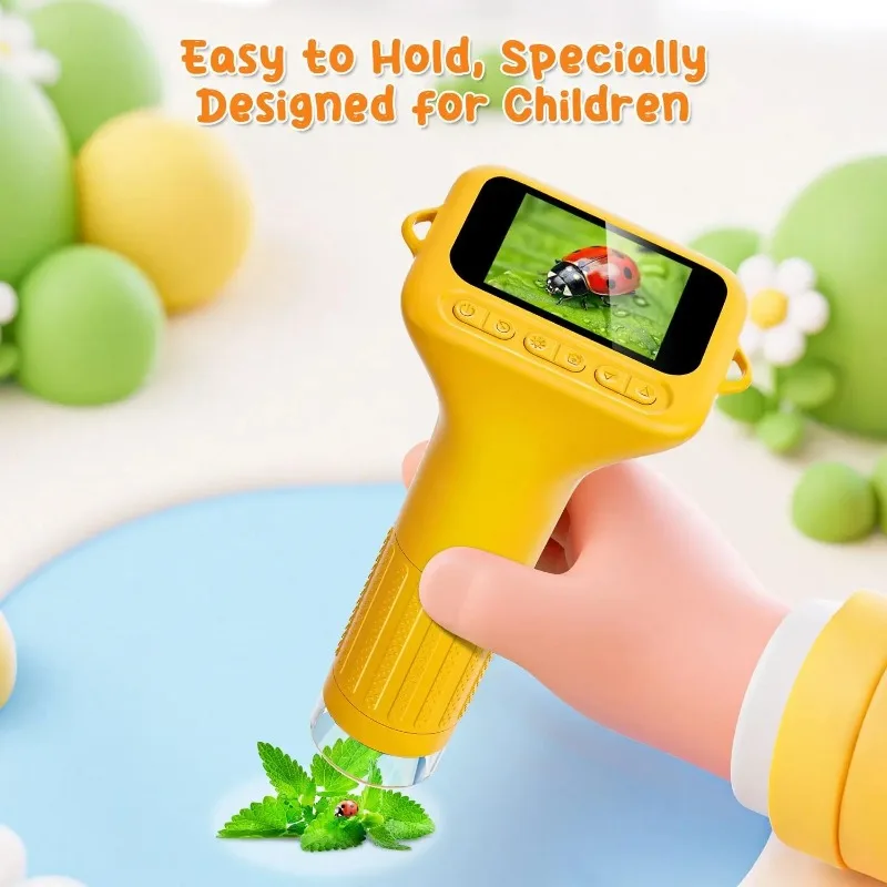 Digital Microscope for Kids 2 Inch Screen 1000X Magnification Handheld HD Portable Science Toy Gift for Boys Girls
