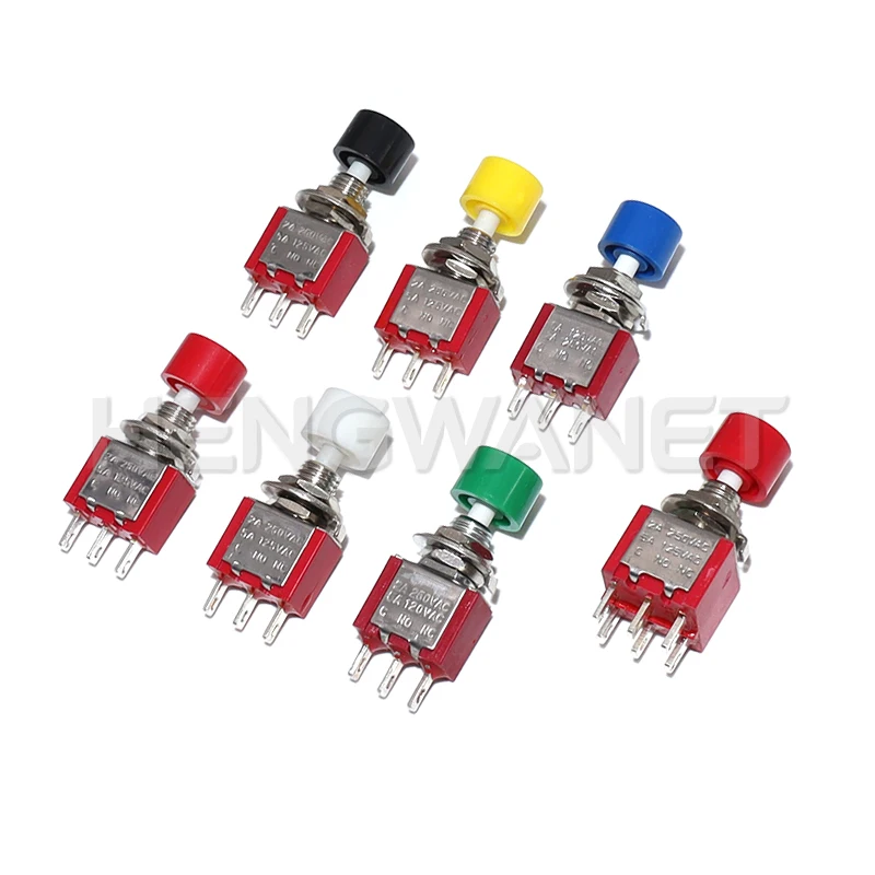 5PCS 3Pin C-NO-NC 6MM Mini Momentary Automatic Return Push Button Switch ON-(ON) 2A 250VAC/5A 120VAC