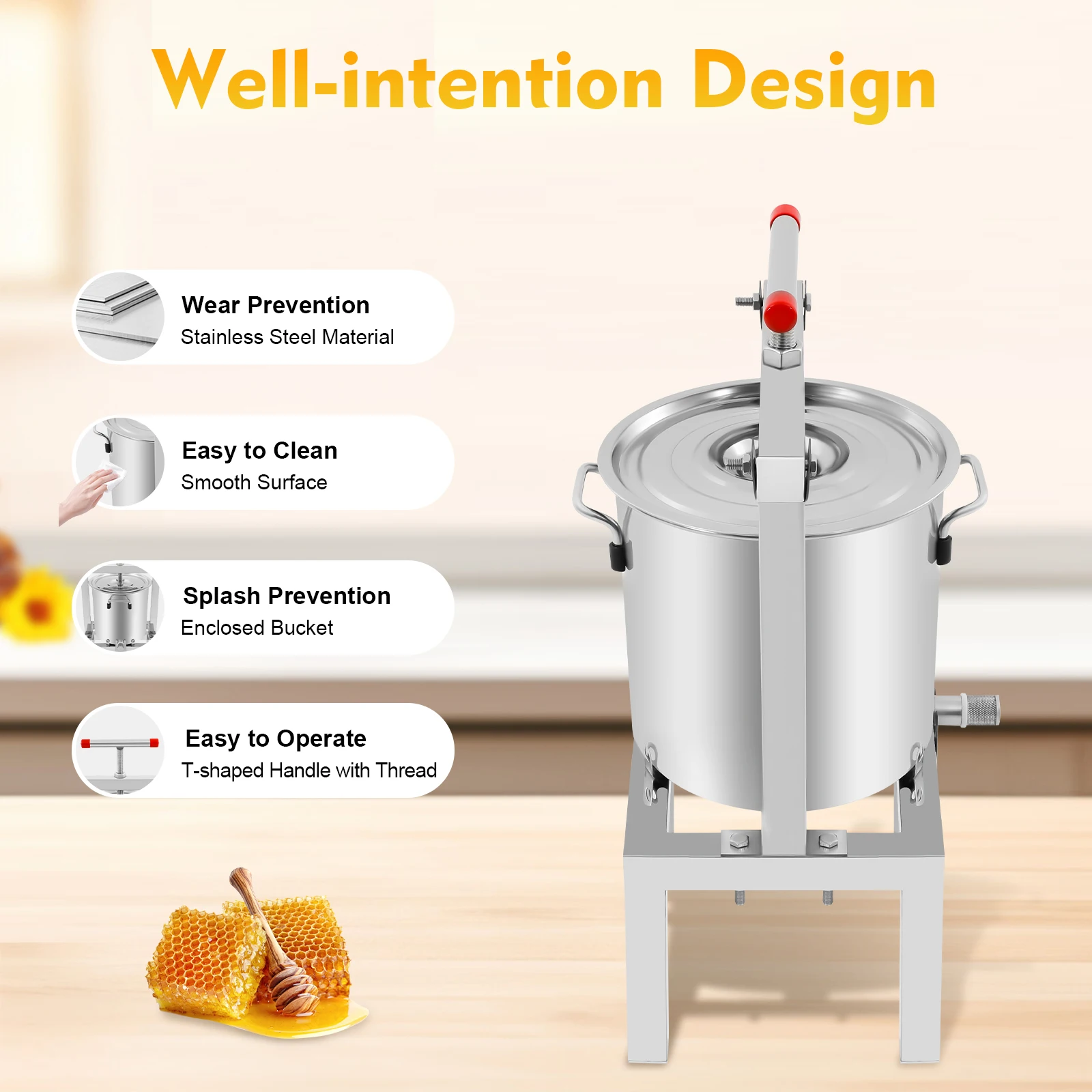 Mesin Ekstraktor Lilin Lebah Penekan Madu Buah DIY Ekstraktor Tekan Anggur Anggur dengan Ember Baja Tahan Karat 10L