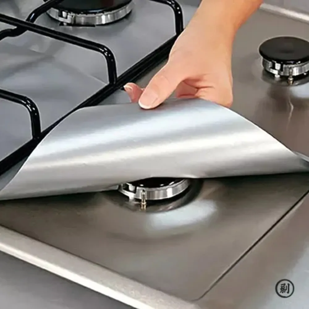 4 Pcs Square Foil Gas Hob Protector Liner Easy Clean Reusable Protection Pad Gas Stove Stovetop Protector Kitchen Accessories.