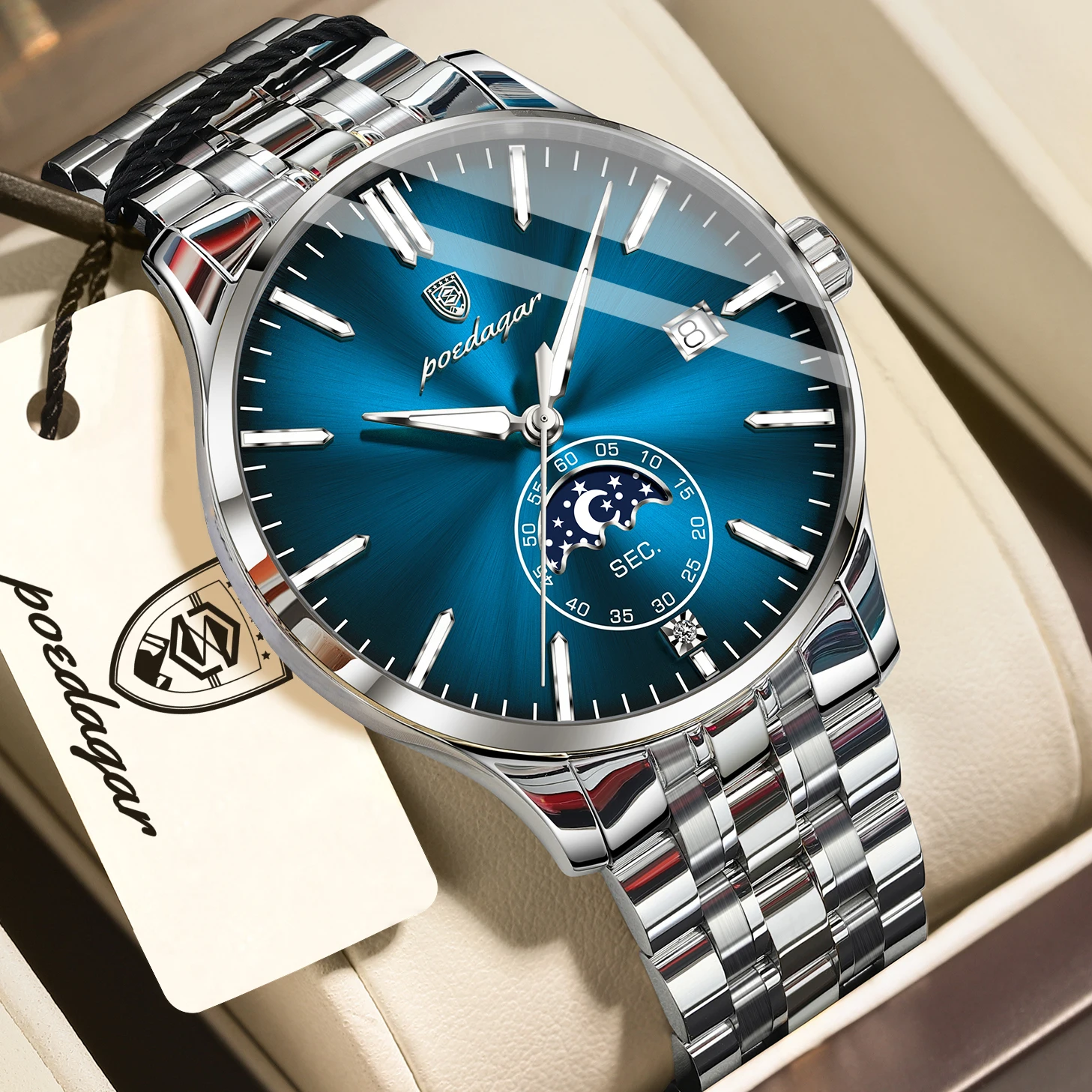 POEDAGAR Top Brand Man Wristwatch Business Stainless Steel Quartz Men Watch Waterproof Luminous Date Fashion Men's Watches Reloj