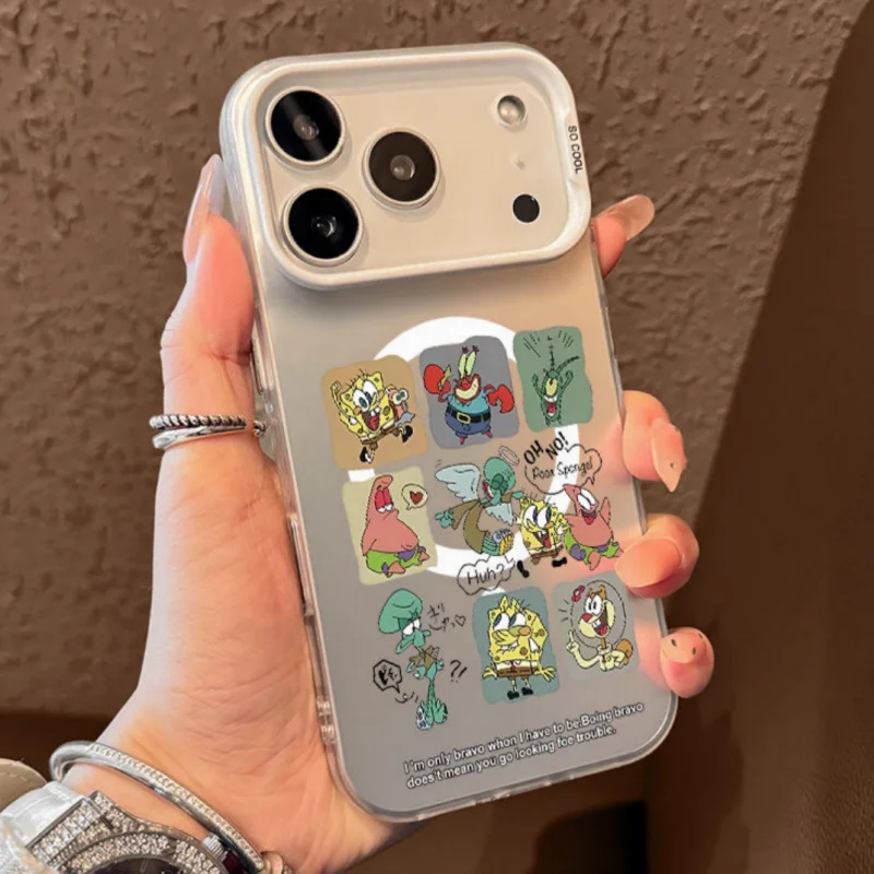 

Funny Cartoon Cute S-SpongeBob P-Patrick Star Magsafe Wireless Charge Case for iPhone 11 12 13 14 15 16 17Pro Max Magnetic Cover