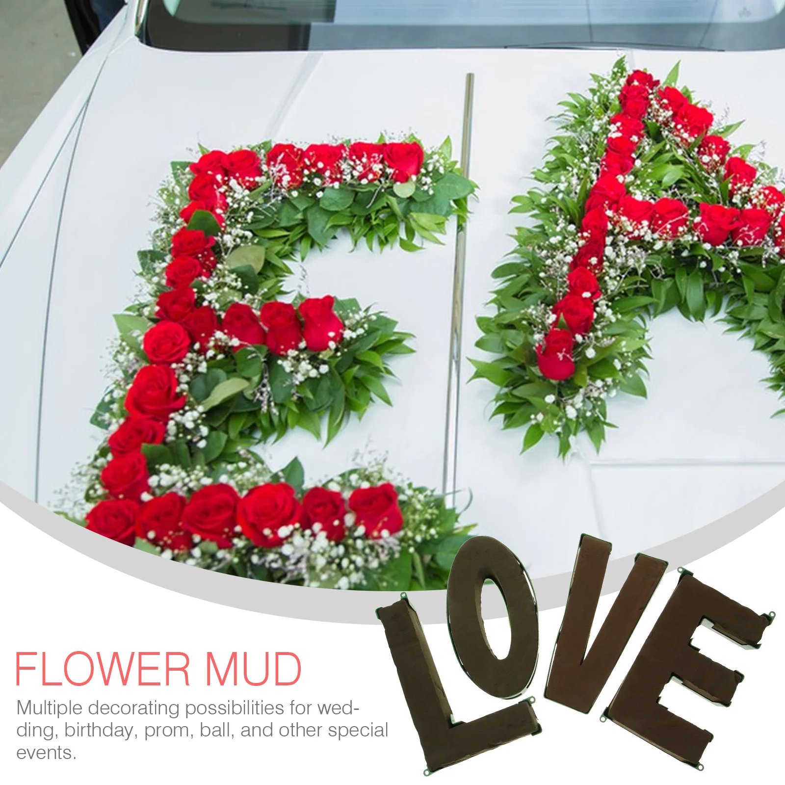 

DIY Flower Mud Kit for Wedding Car Decor Heart Shaped Floral Arranging Plate Water Absorb Plant Bowl with Suction Cups
