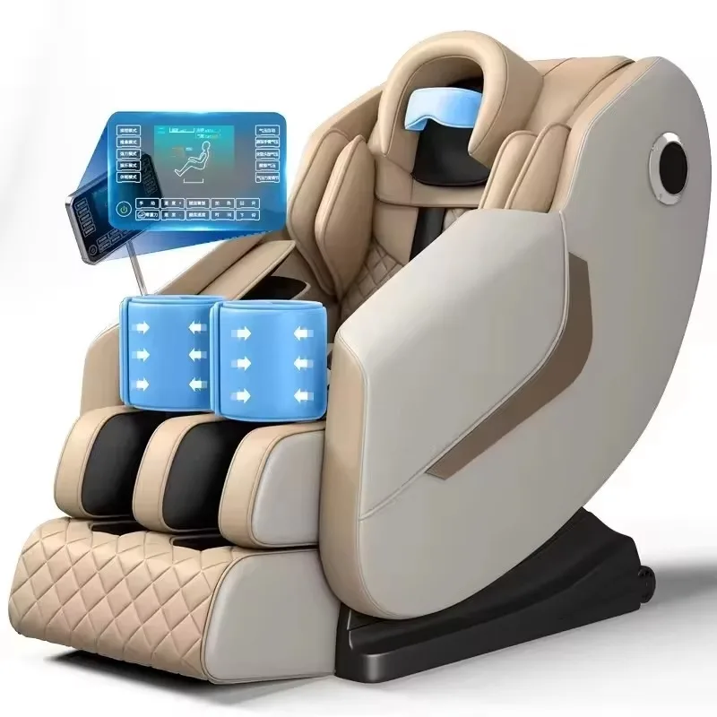 Luxury Home Use Zero Gravity 8D Full Body Shiatsu Kneading Foot Massage Chair U-Shaped Pillow Leather Upholstery Bluetooth AI