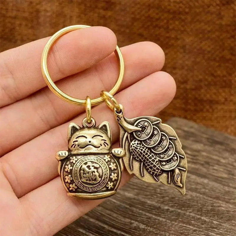 Zodiac Horse Five Emperors Money Pendant Lucky Cat Keychain Chinese Feng Shui Coins Key Ring Bring Wealth Fortune view 4