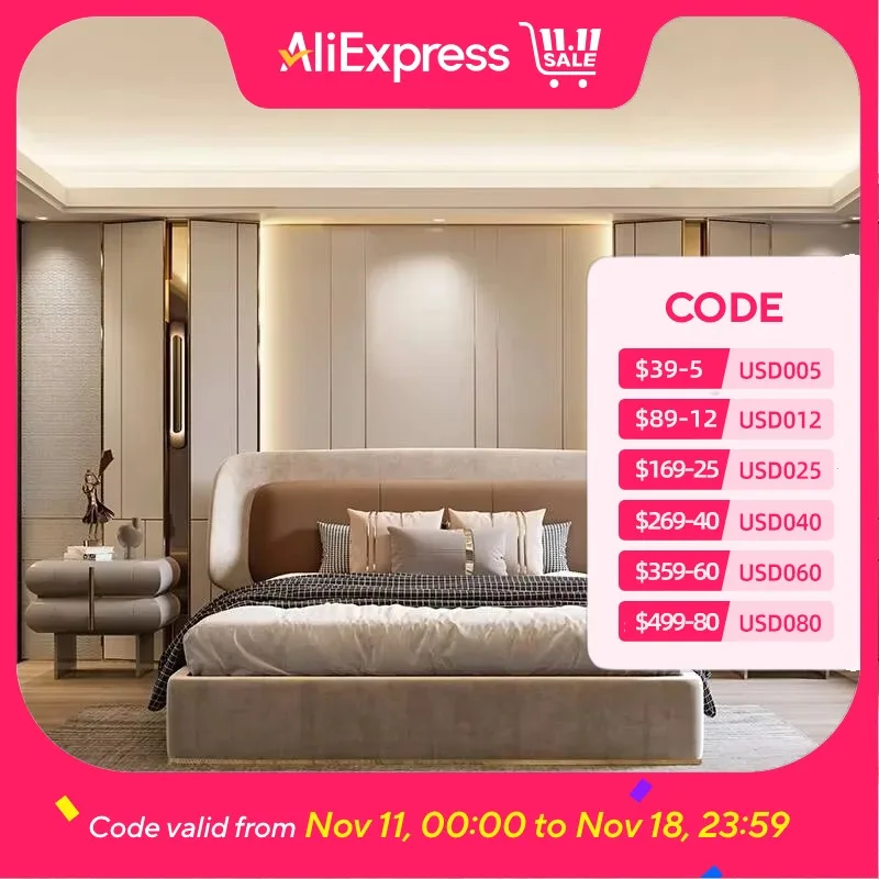 

Italian Luxury Double Bed High-end Atmosphere Platform Luxury Double Bed Frames Wooden Modern Camas Queen Home Furniture