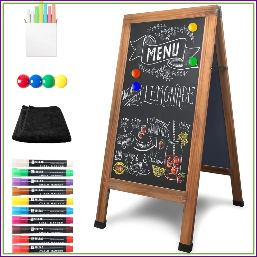 

Large 40x20 Inch Double Sided A-Frame Chalkboard Easel Sign - Rustic Sandwich Board for Business, Wedding, Menu