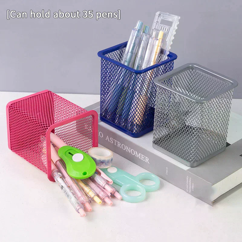 Multifunction Round/Square Mesh Pen Pot Multicolor Pen Holder Desk Tidy Stationery Organiser Pencil Storage Stationery Organiser