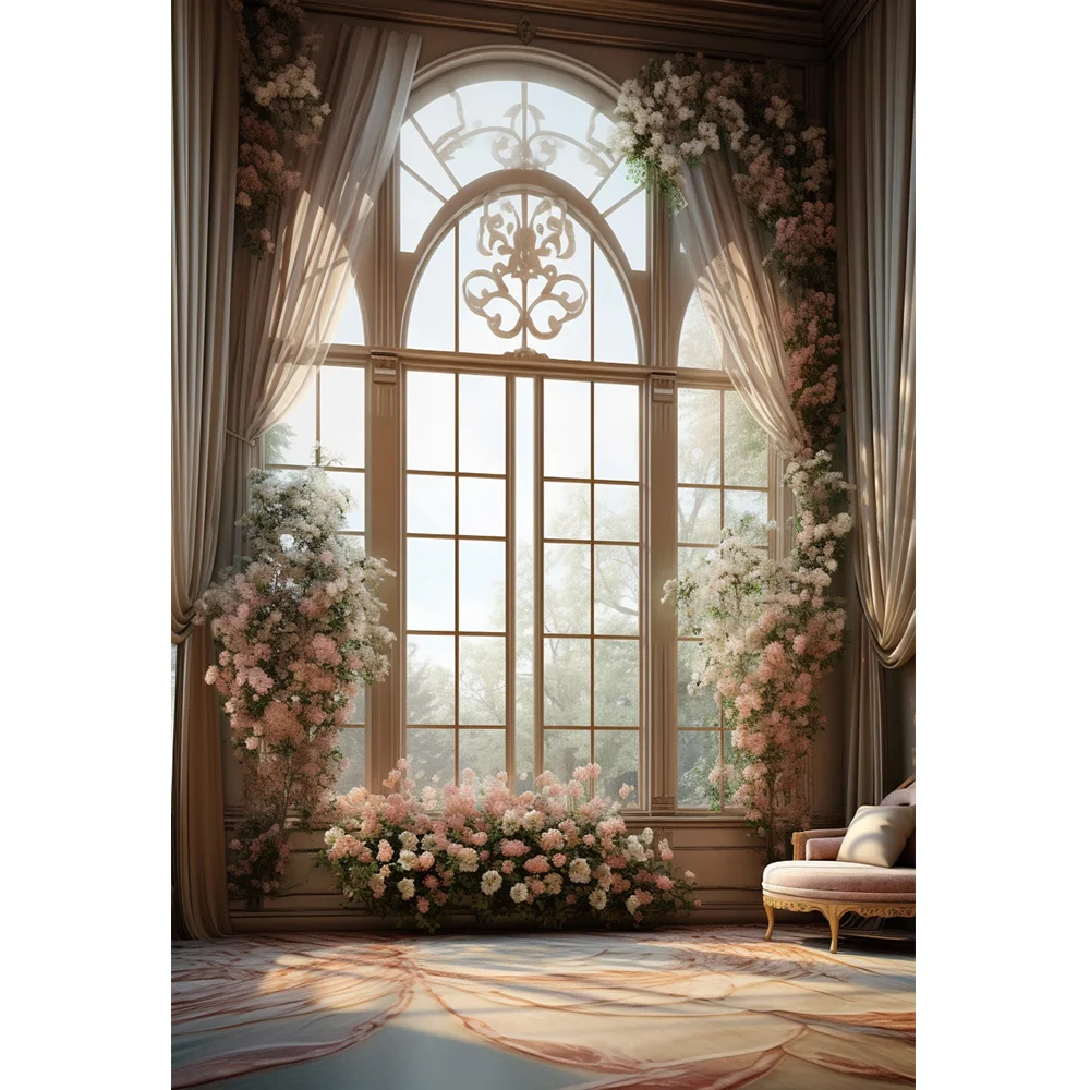 Mocsicka Photography Backdrop Vintage Indoor Window Pink Flowers Wedding Party Pregnant Portrait Decor Background Photo Studio