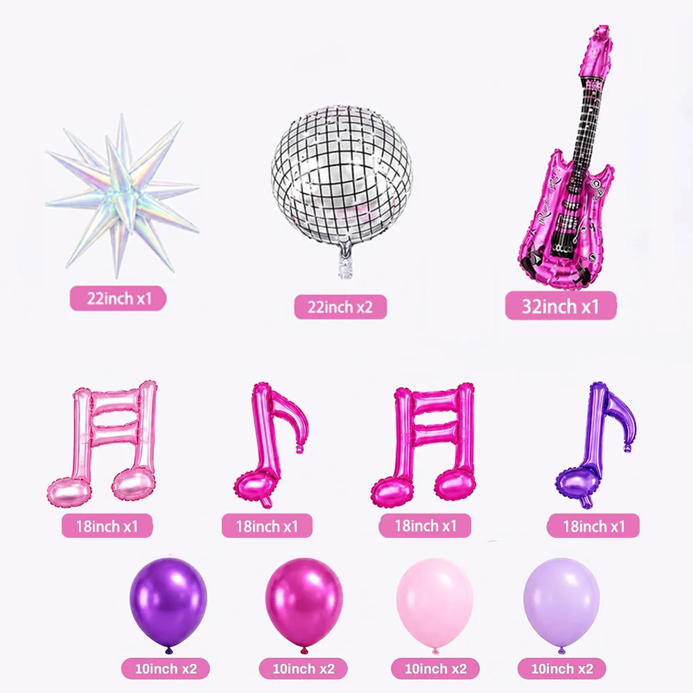 Kpop Geburtstagsdekorations-Ballon-Set, Discokugel, Gitarren- und Musiknoten-Ballons, Ornamente, Lila Geburtstagsparty-Zubehör, Partyartikel – Detail 14