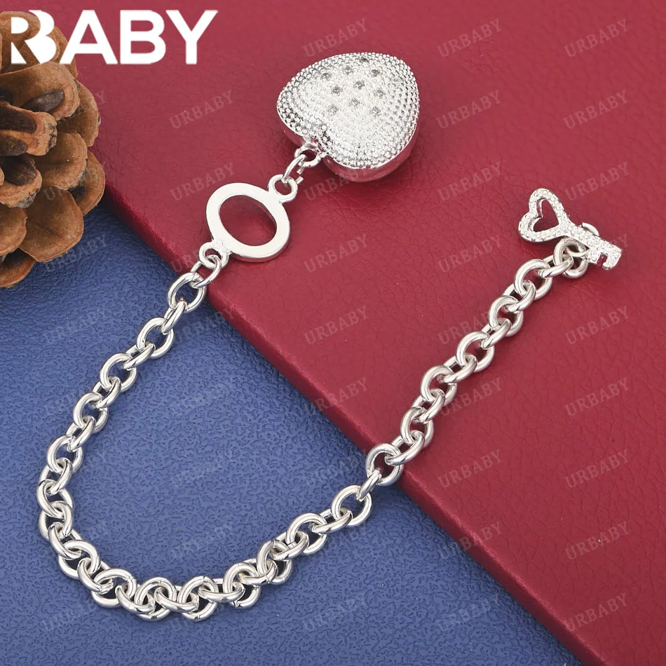 URBABY 925 Sterling Silver Zircon Heart Bracelets Women Anniversary Gift Popular wild Fashion party