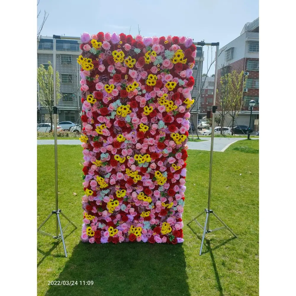 FSDKX Promise Wedding Events Centerpiece Red Flower Wall Panel Backdrop ArtificialDecoration Flower Wall