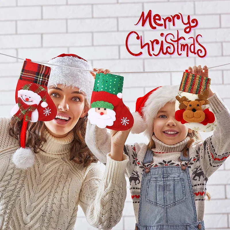 ثلاثية الأبعاد عيد الميلاد تخزين سانتا كلوز ثلج الأيائل معلقة شجرة عيد الميلاد الحلي للمنزل السنة الجديدة نافيداد 2025 أكياس هدايا الحلوى