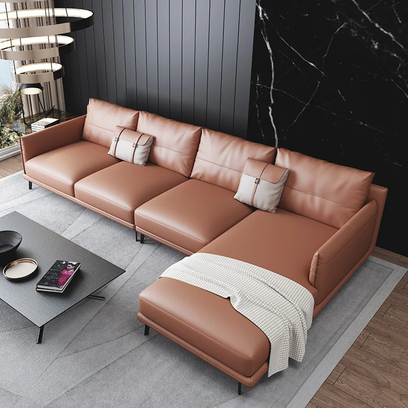 2023 New Style Design Minimalist Leather Sofa Combination Nordic Simple Living Room Small Italian Style Light Extravagance