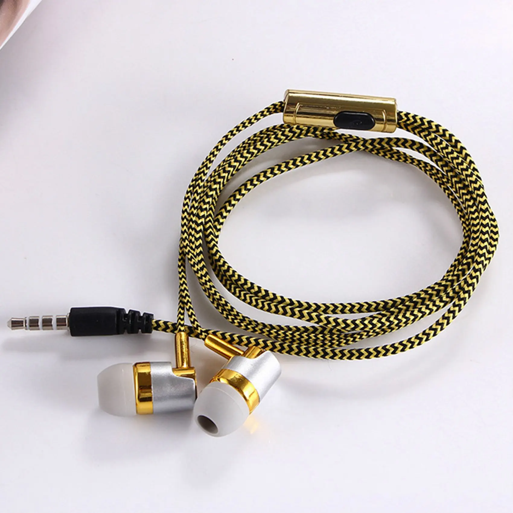 ABGI-2X H-169 3,5-mm-MP3-MP4-Subwoofer-Kabel, geflochtenes Kabel, universelle Musik-Kopfhörer mit Mikrofonsteuerung (blau) – Detail 4