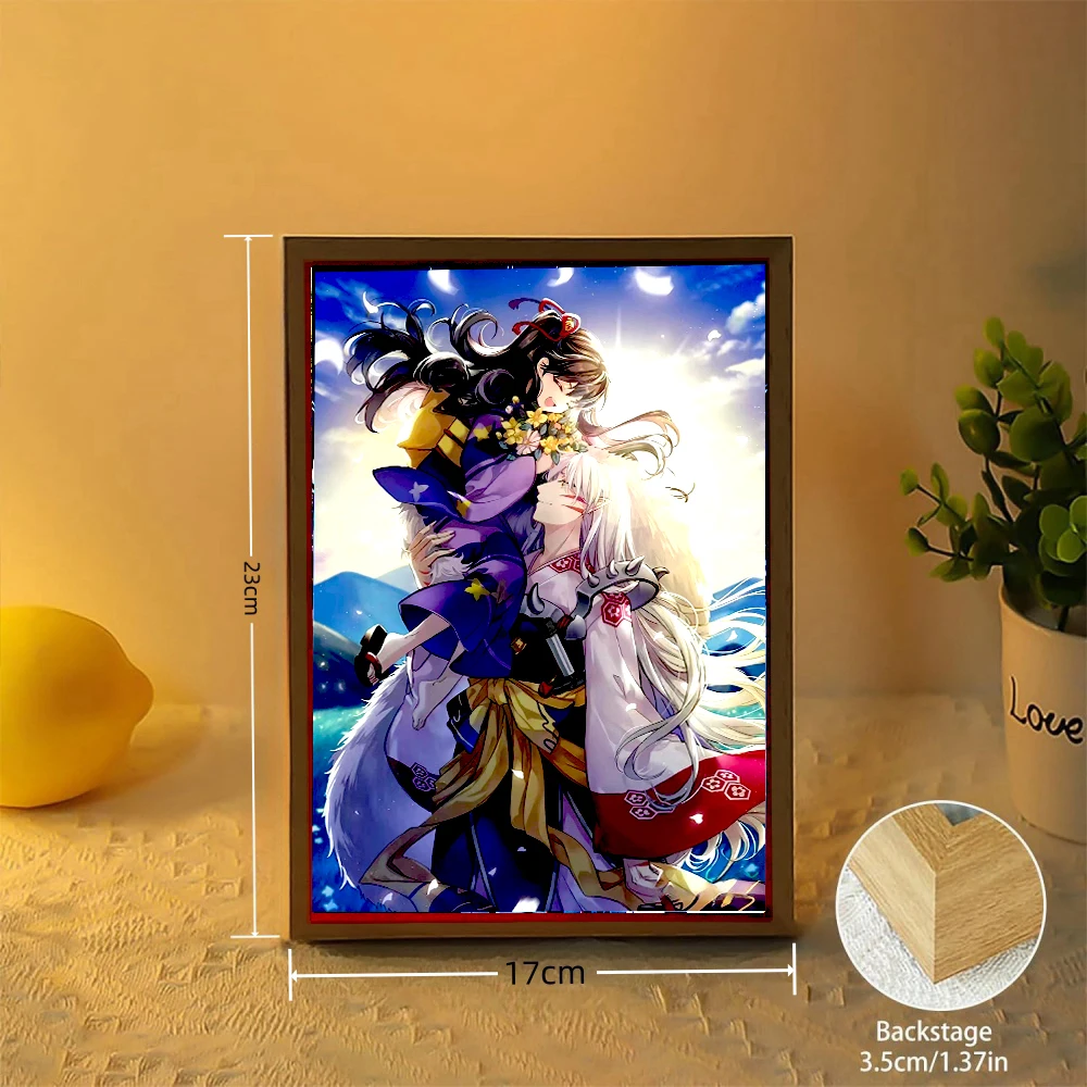 Anime Figure Inuyasha Light Painting Photo Frame Led Night Light Home Bedroom Bedside Table Decoration Christmas Gifts Moon Lamp