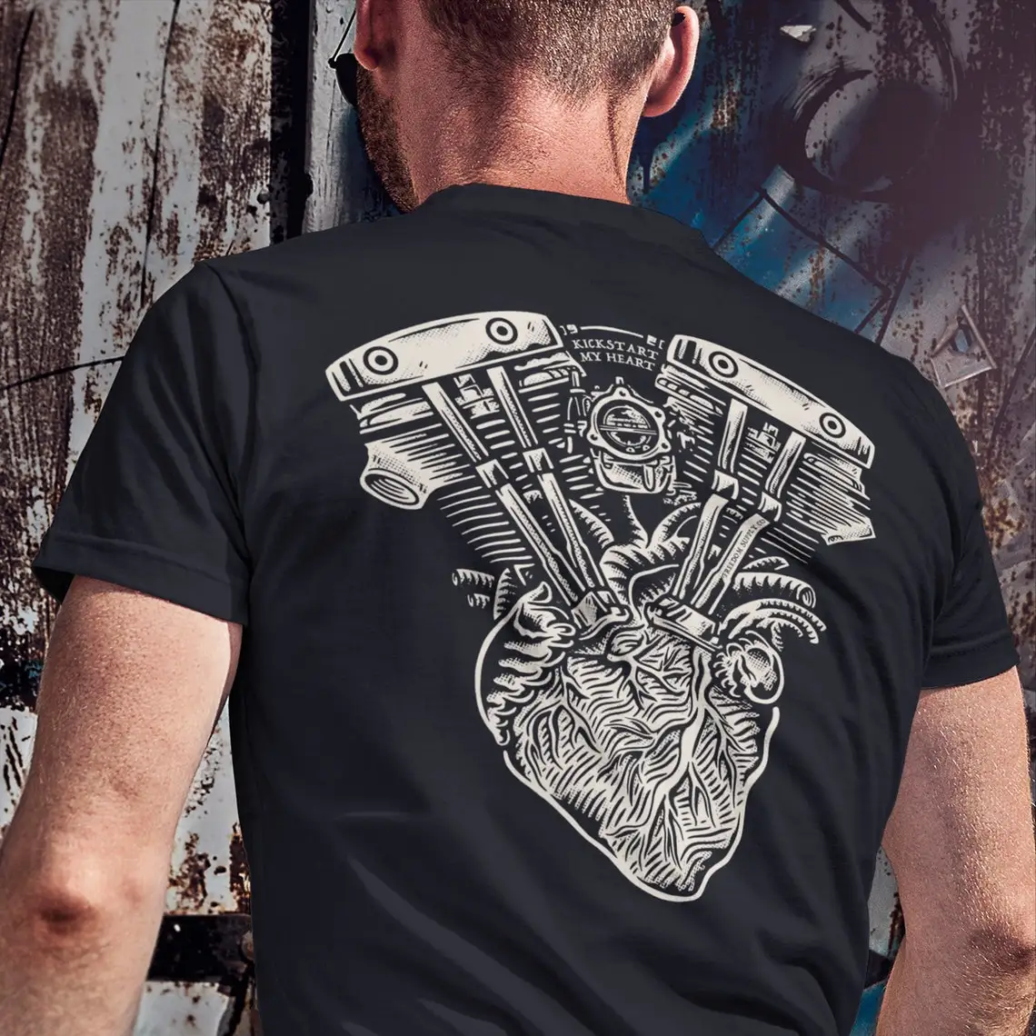 Kickstart My Heart Shovelhead Motorcycle Heart and Soul Biker T-Shirt 100% Cotton O-Neck Summer Short Sleeve Casual Mens T-shirt