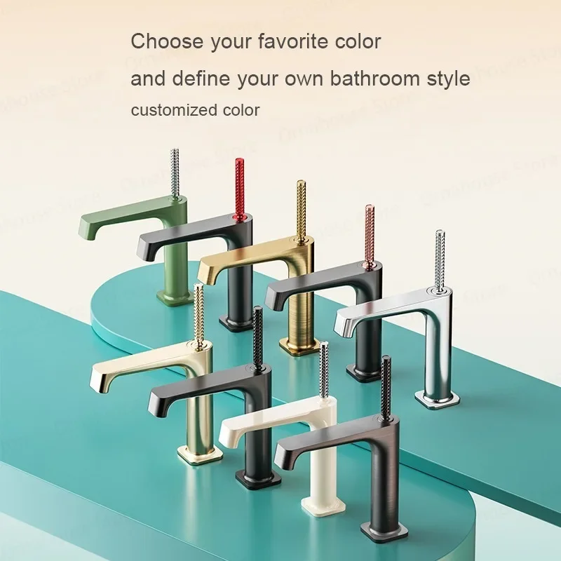 Modern Brass Bathroom Sink Faucet Single Lever Hot Cold Mixer Tap Unique Design Decked Lavatory Tap