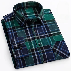 7XL Men's Shirts Long Sleeve Flannel Extra thick 100 Cotton Business Regular Fit Men's Plaid Flannel Shirts Long Sleeve
