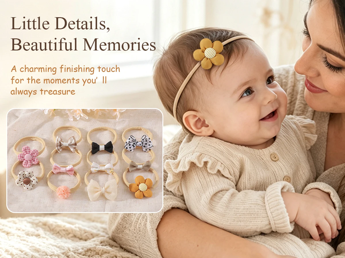 BABY BOWS 10 Teile/satz Spitze Blume Bögen Stirnband Baby Mädchen Leder Bowknot Nylon Elastische Haarband Neugeborenen Samt Haar Zubehör – Detail 5