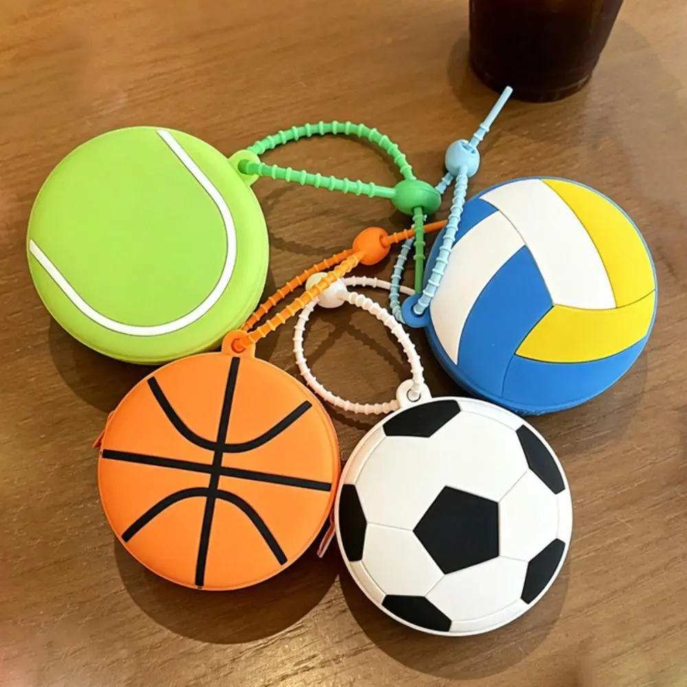 Portable Creative Sporty Ball Shaped Coin Purse Waterproof Silicone Mini Tennis Earphone Bag Cartoon Key Ring Wallet