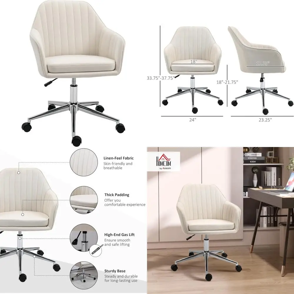 

Mid-Back Fabric Office Chair, Swivel Desk Chair with Tub Shape and Lined Pattern Back for Comfortable Living