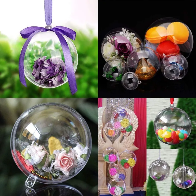 Boules creuses de noël en plastique Transparent, 1/12 pièces, boules rechargeables, ornements suspendus pour arbre de noël, décoration de boîte cadeaux de fête à domicile