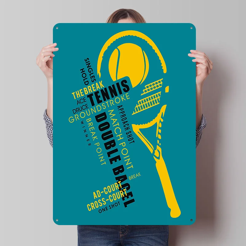 Tennis Racket Word Art Metal Poster Custom Wall Art Retro Vintage Tinplate Signs for Man Cave Office Decor Decoration Gaming