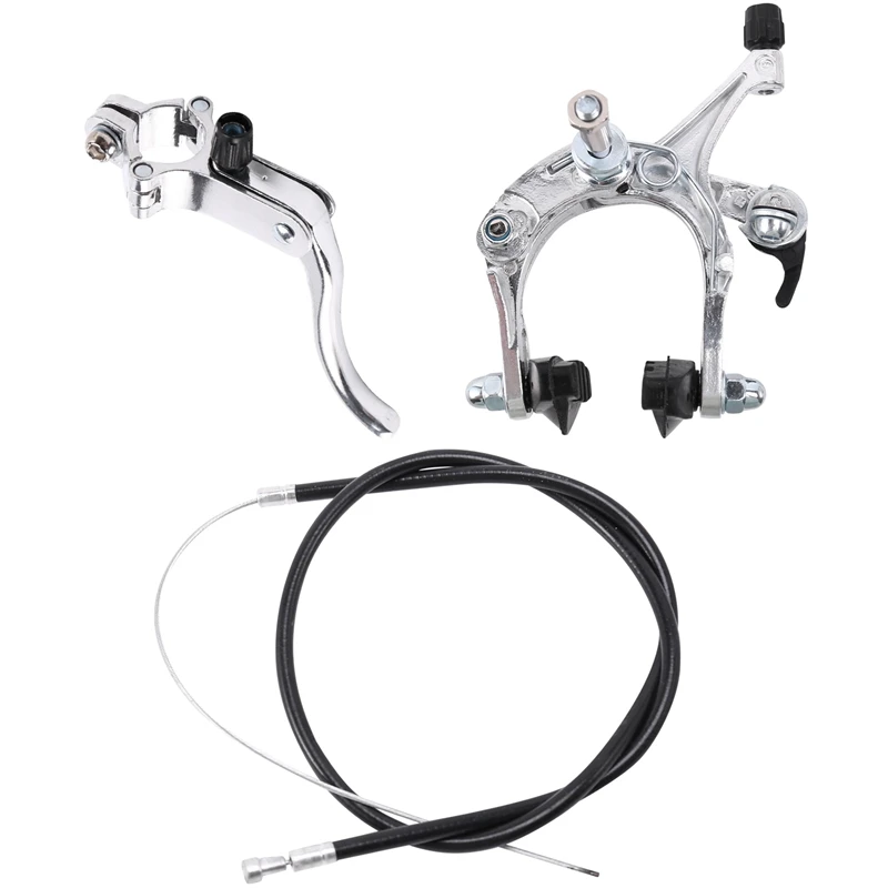 ●Front Fixie Road Bike Cruiser Brake Set Bike Brake Kit Bike Caliper Brake Kit Side Pull Brake Set For Most Fixie Bike Silver