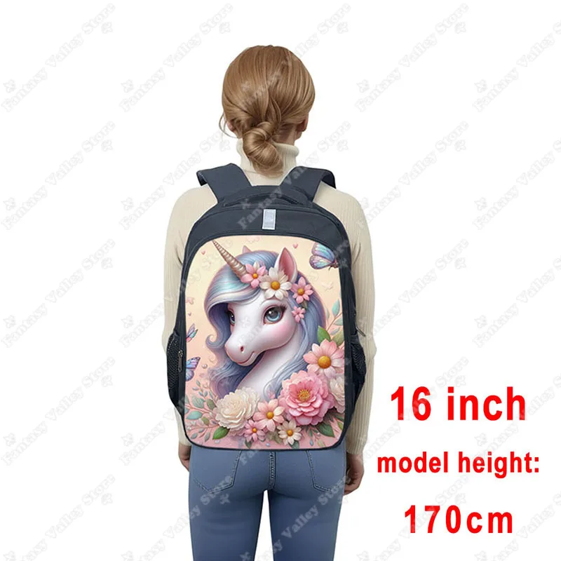 3D Unicorn Flower Print Backpacks Cartoon Unicorn Girls School Bags Children Bookbag Teenager Travel Storage Bag Laptop Backpack