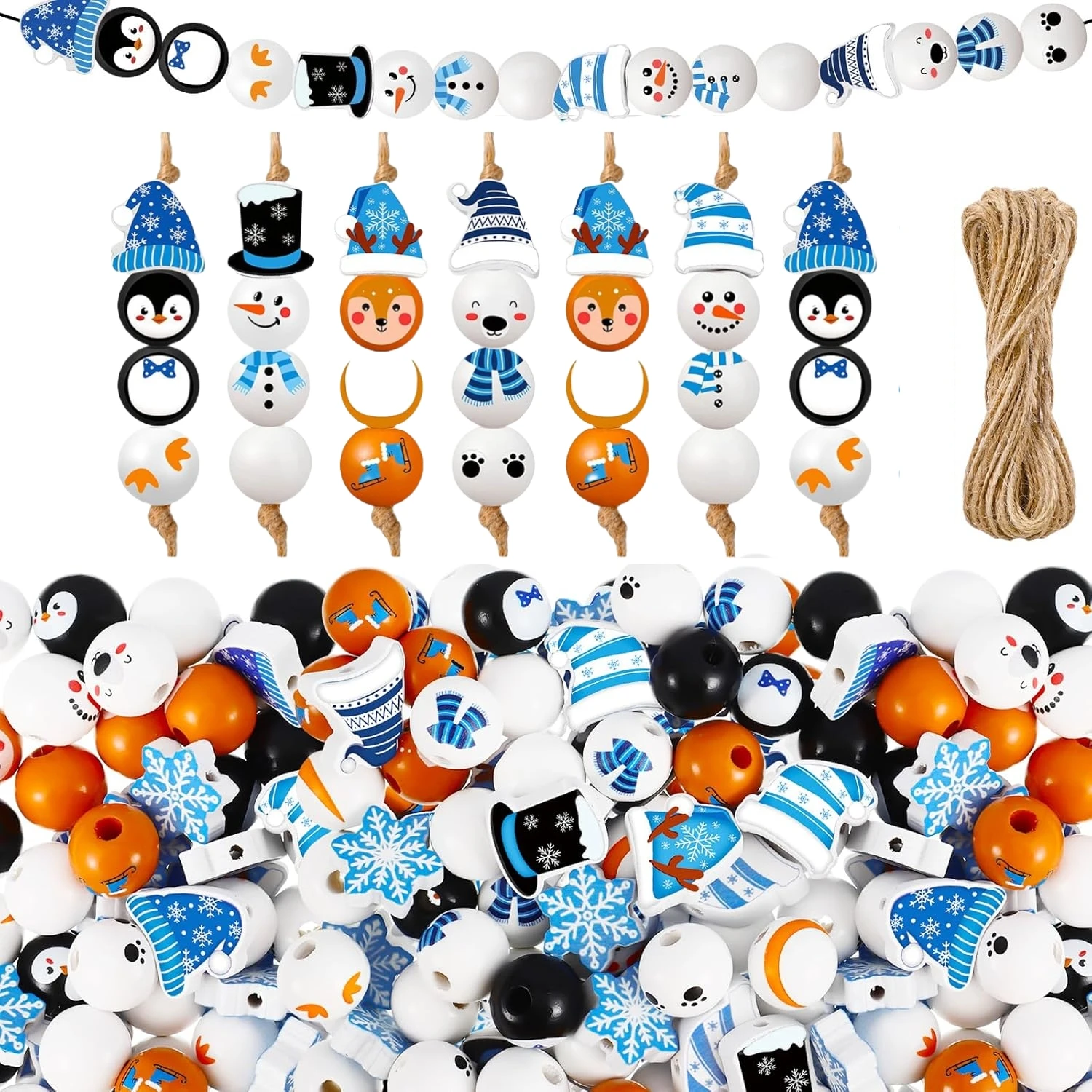 60PCS/100PCS Weihnachten Schneemann Eisbär Pinguin Elch Serie Weihnachten Themed Holzperlen Set, Dekorationen, Urlaub Party
