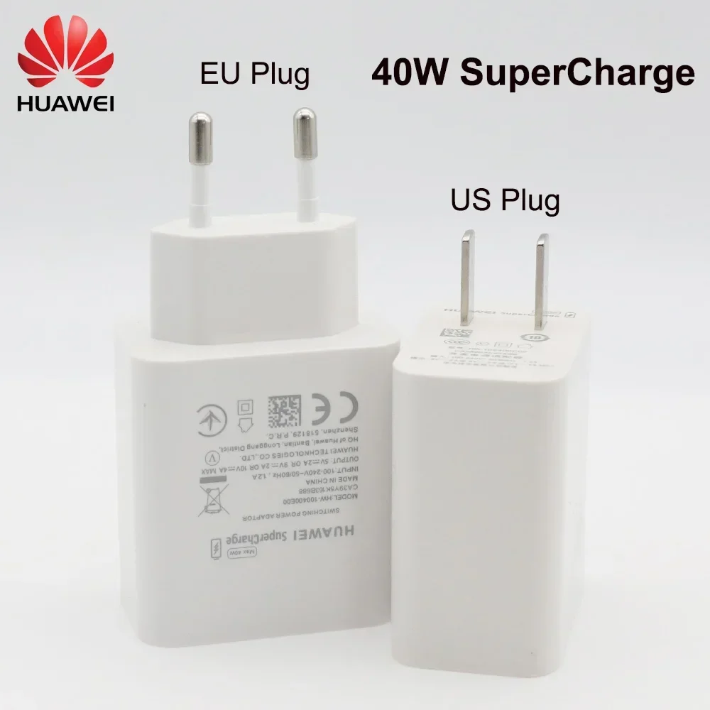 Зарядное устройство для Huawei, 40 Вт, 10 в, 4 а, ЕС, США, 5 А, кабель Type-C для P30, P40 Pro, Mate 20, 30 Pro, Nova 5, 6, 7 pro, Magic