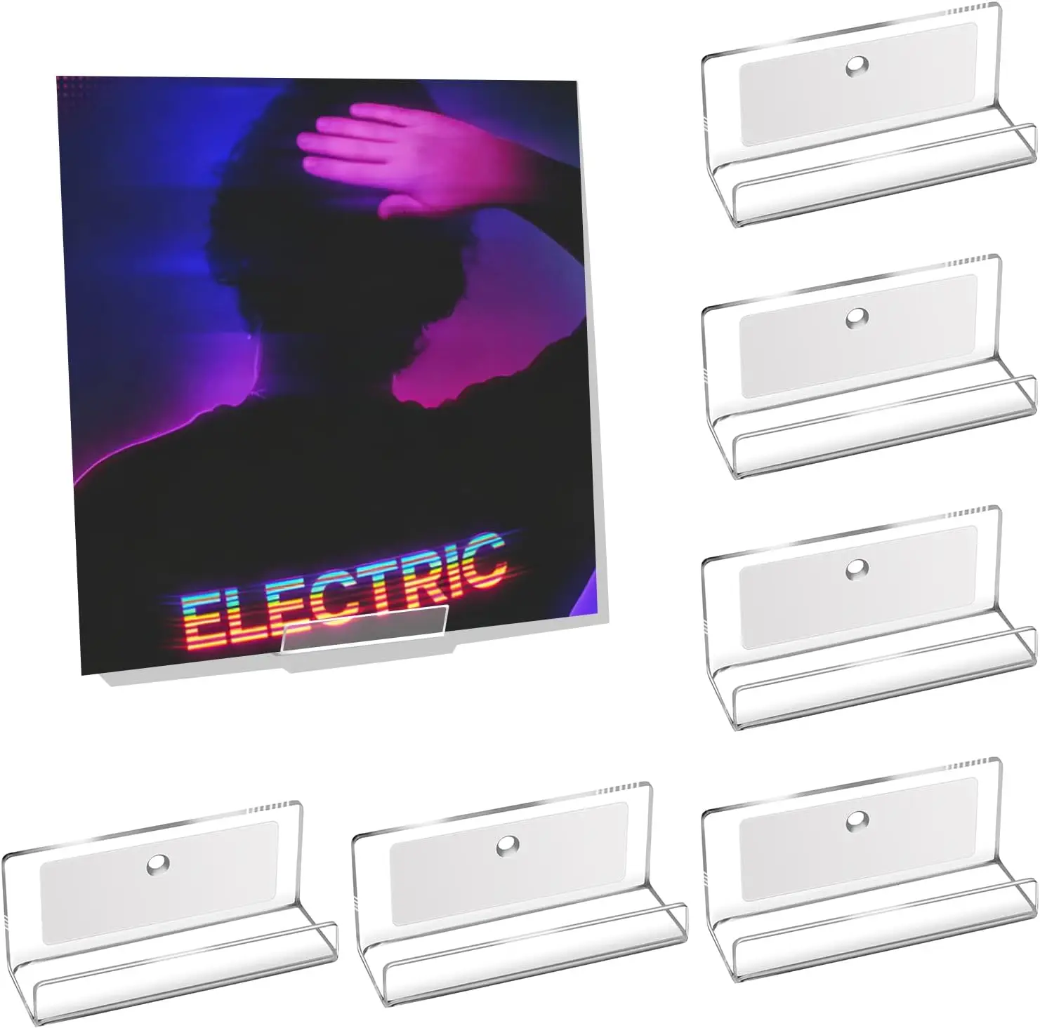 

6 Pack Self-Adhesive Vinyl Record Holder Wall Mount, Acrylic Shelf for LP Album Covers and CD Display