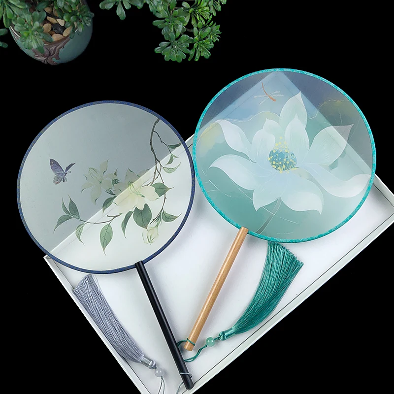 

Classical Double-Sided Semi-Transparent round Fan Traditional Dance Women's Hanfu Fan Fashionable Home Living