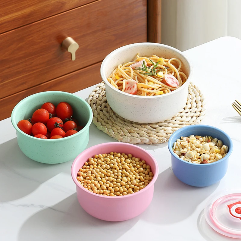 3pcs Wheat straw fresh-keeping bowl three-piece set with lid for home microwaveable plastic round lunch box view 2